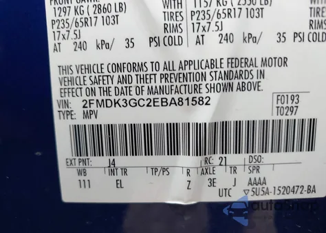 2014 Ford Edge Se из США, поврежденный, VIN 2FMDK3GC2EBA81582